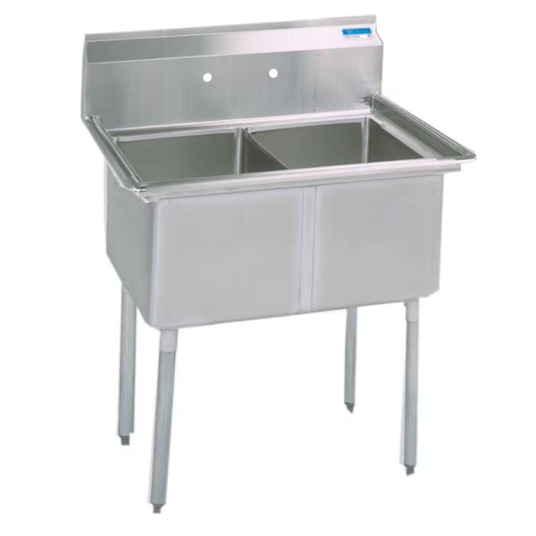 25.8125 in W x 37 in L x Free Standing, Stainless Steel, Two Compartment Sink, Bk Resources, Mfr#: BKS-2-1620-12
